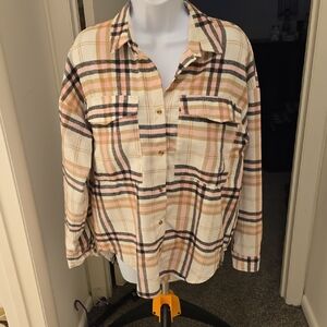 Spoon Jeans Plaid Flannel Shirt in Cream and Pink